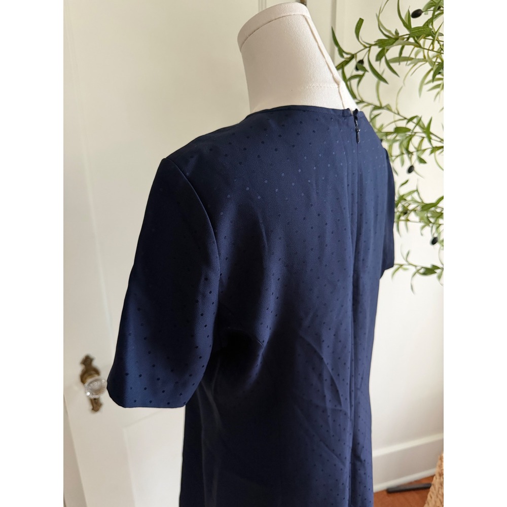 Liz Claiborne Petite Navy Blue Jacquard Polka Dot Keyhole Shift Dress 14P - Picture 4 of 10